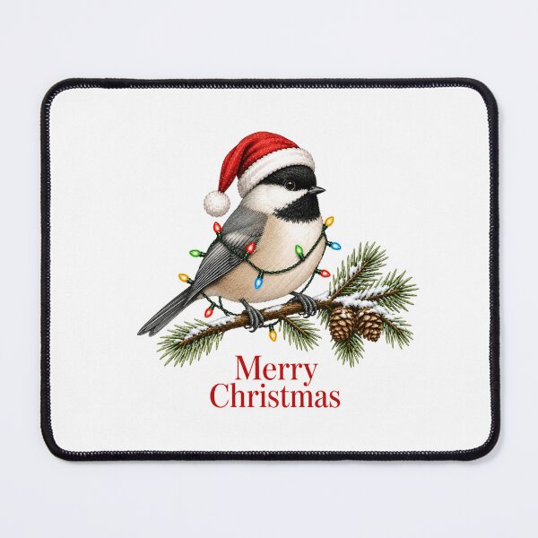 Item preview, Black-Capped Chickadee Christmas – Merry Christmas Bird with Santa Hat & Lights designed and sold by SVALANART.
