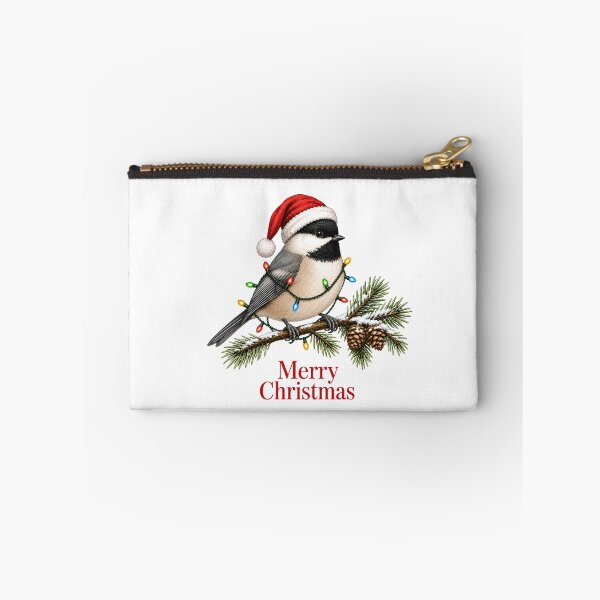 Item preview, Black-Capped Chickadee Christmas – Merry Christmas Bird with Santa Hat & Lights designed and sold by SVALANART.