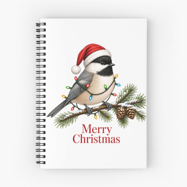 Item preview, Black-Capped Chickadee Christmas – Merry Christmas Bird with Santa Hat & Lights designed and sold by SVALANART.