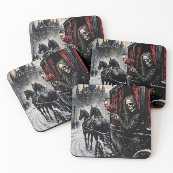 Item preview, Gothic Skeleton Carriage – Skull Grim Reaper with Red Rose in Winter designed and sold by DrakariArt.