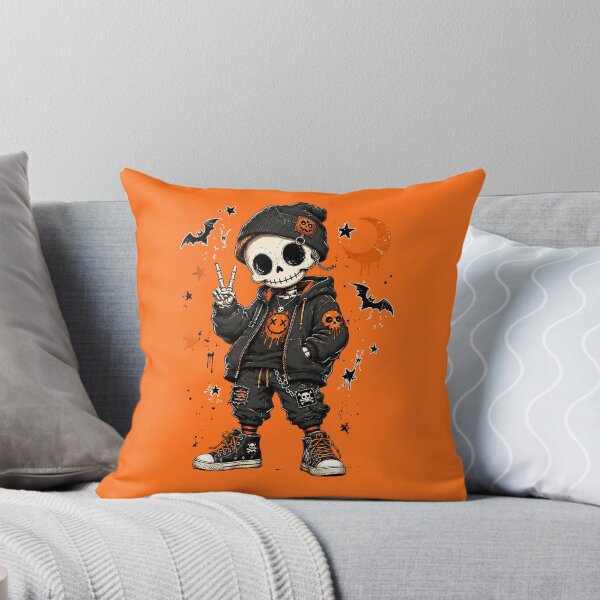 Item preview, Goth Skeleton Halloween, Punk Skeleton Streetwear, Spooky Skull Orange Black, Dark Aesthetic designed and sold by LandFinStudio.