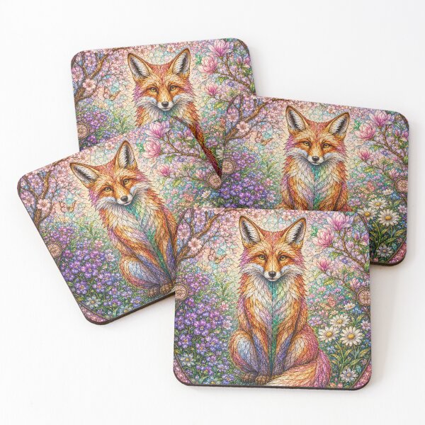 Item preview, The Spring Fox – Floral Spirit in Stained Glass designed and sold by Pixel Otaku Gallery.