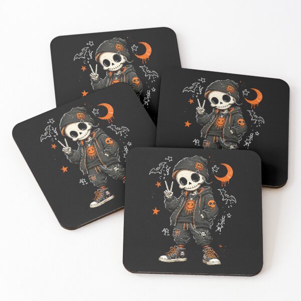 Item preview, Goth Skeleton Halloween, Punk Skeleton Streetwear, Spooky Skull Orange Black, Dark Aesthetic designed and sold by LandFinStudio.