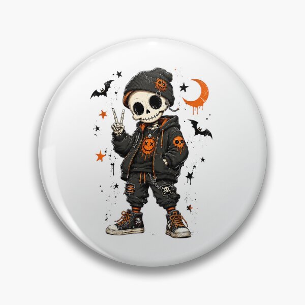 Item preview, Goth Skeleton Halloween, Punk Skeleton Streetwear, Spooky Skull Orange Black, Dark Aesthetic designed and sold by LandFinStudio.