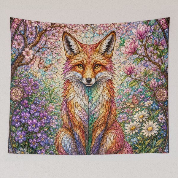Item preview, The Spring Fox – Floral Spirit in Stained Glass designed and sold by Pixel Otaku Gallery.