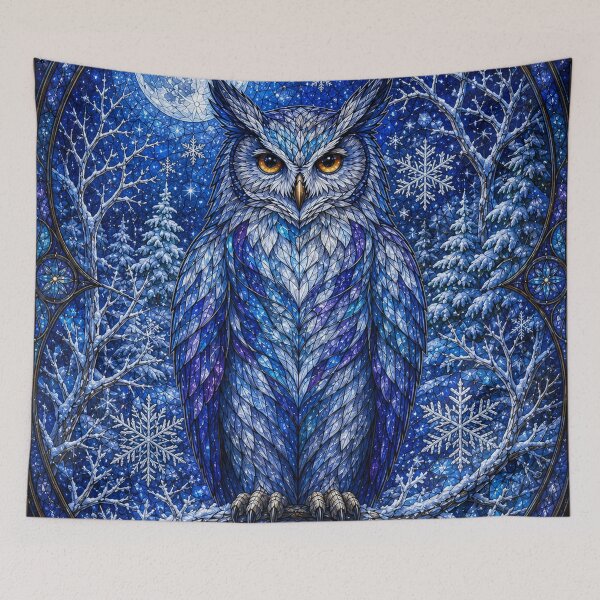 Item preview, The Winter Owl – Lunar Guardian in stained glass designed and sold by Pixel Otaku Gallery.
