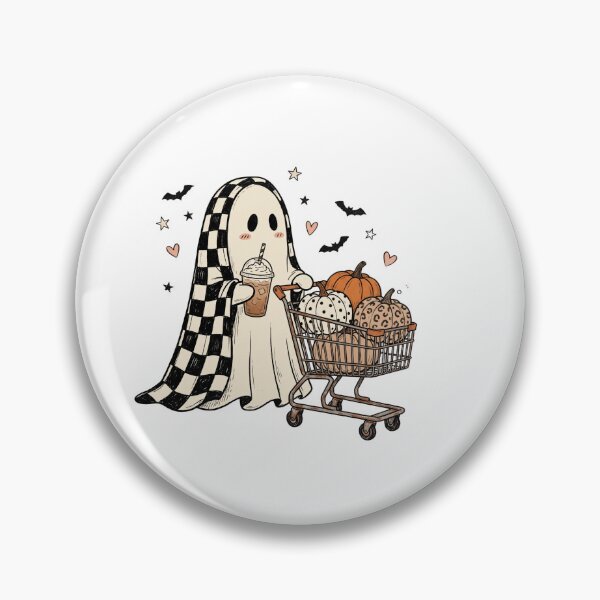 Item preview, Checkerboard Ghost Goes Pumpkin Shopping designed and sold by Tee Studio.
