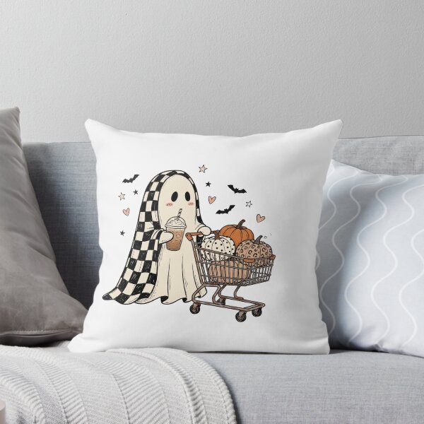 Item preview, Checkerboard Ghost Goes Pumpkin Shopping designed and sold by Tee Studio.