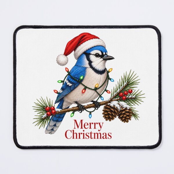 Item preview, Blue Jay Christmas – Merry Christmas Bird with Santa Hat & Christmas Lights designed and sold by SVALANART.