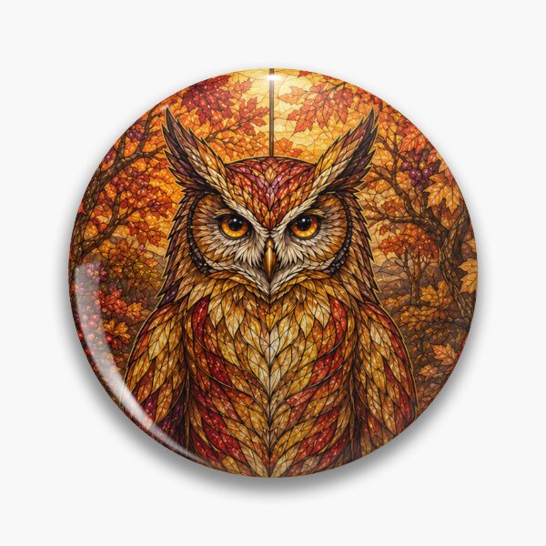 Item preview, The Autumn Owl – Flaming Guardian in Stained Glass designed and sold by Pixel Otaku Gallery.
