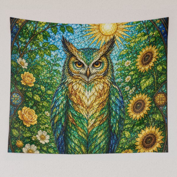 Item preview, The Summer Owl – Sun Guardian in stained glass designed and sold by Pixel Sakura Gallery.