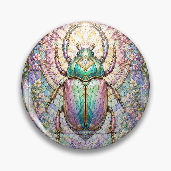 Item preview, The Spring Scarab – Floral Stained Glass Jewel designed and sold by Pixel Otaku Gallery.