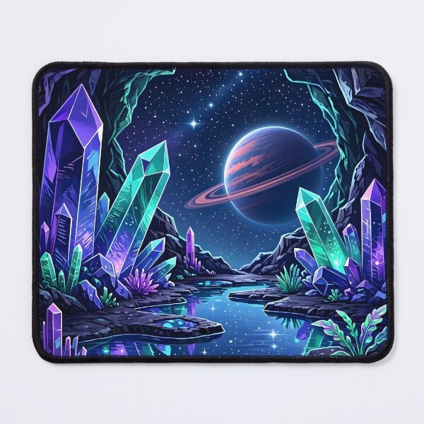 Item preview, Glowing Crystal Cave Ringed Planet Cosmic Landscape designed and sold by Herodestroyer.