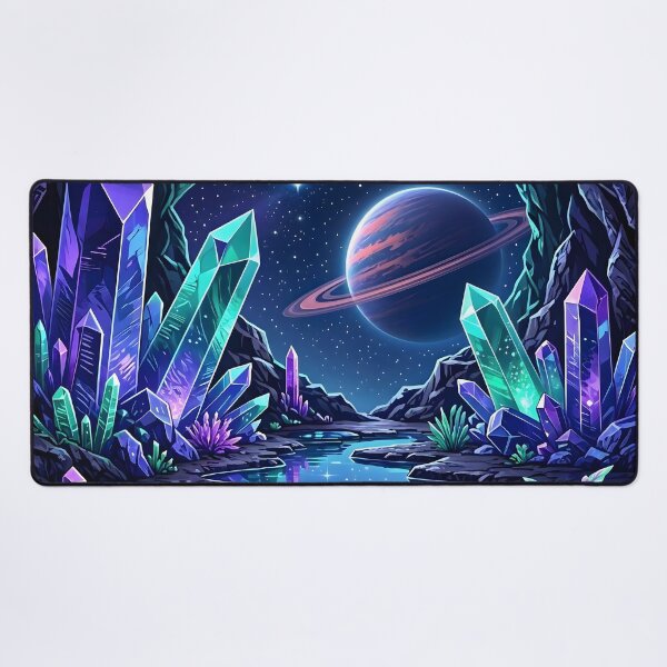 Item preview, Glowing Crystal Cave Ringed Planet Cosmic Landscape designed and sold by Herodestroyer.