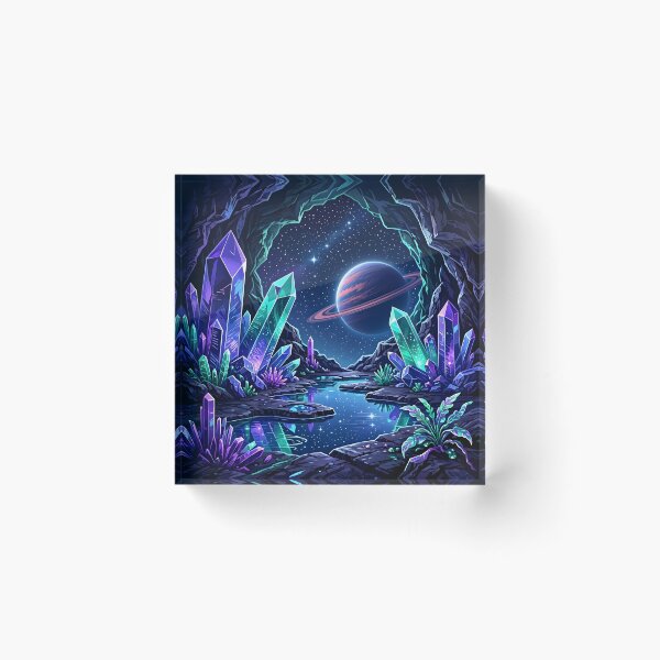Item preview, Glowing Crystal Cave Ringed Planet Cosmic Landscape designed and sold by Herodestroyer.