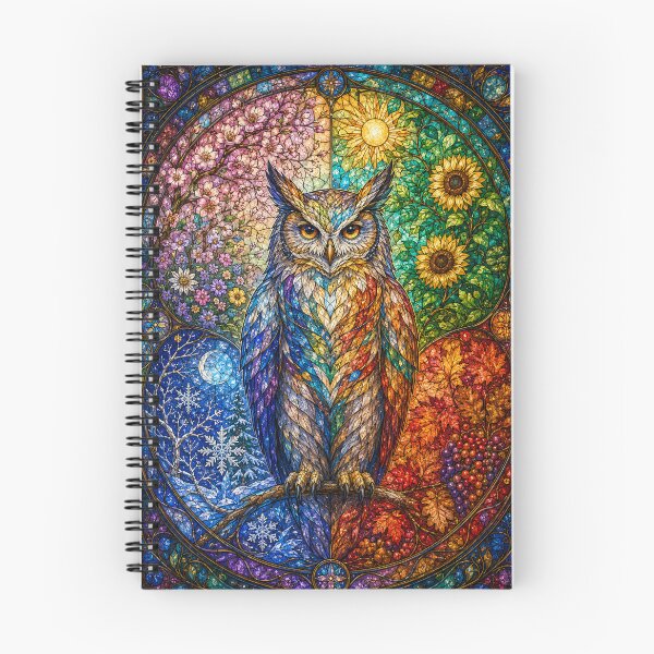 Item preview, The Owl of the Four Seasons – Guardian of Time in Stained Glass designed and sold by Pixel Otaku Gallery.