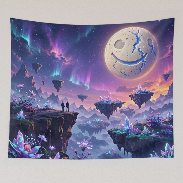 Item preview, Smiley Moon Floating Islands Fantasy Cosmic Landscape designed and sold by Herodestroyer.
