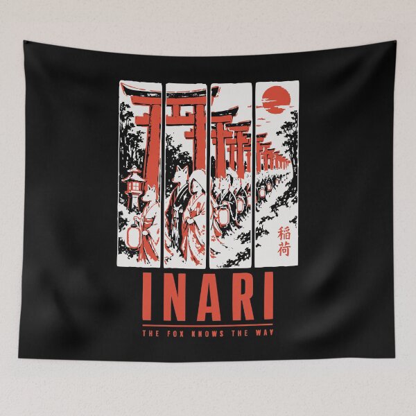 Item preview, Inari Fox Wedding Procession Torii Gate Woodblock Streetwear Back-Print Tee designed and sold by WAVE-JP.