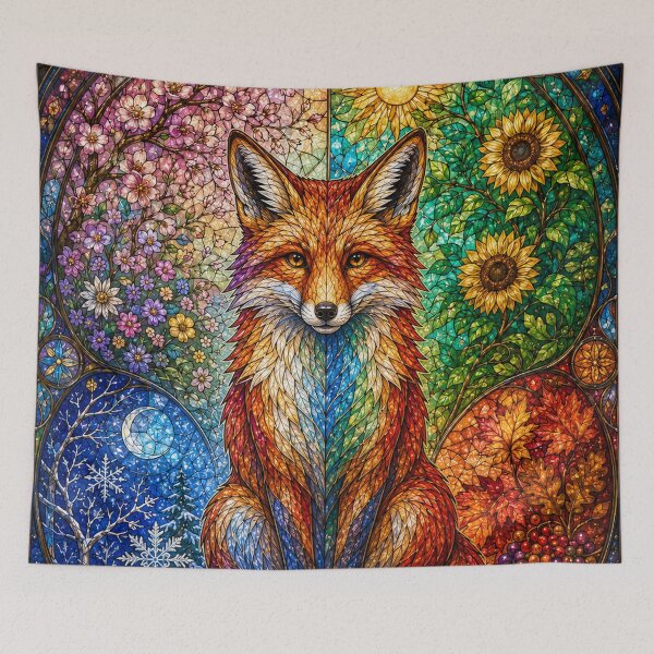 Item preview, The Fox of the Four Seasons – Wild Spirit in Stained Glass designed and sold by Pixel Otaku Gallery.