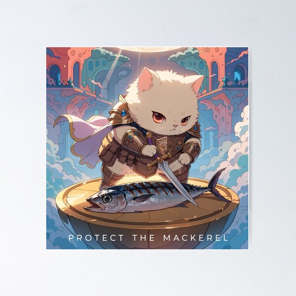Item preview, Protect the Mackerel – Funny Cat Knight Warrior Fantasy Fish Lover designed and sold by Mousy17.