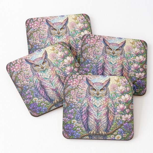 Item preview, The Spring Owl – Floral Guardian in Stained Glass designed and sold by Pixel Otaku Gallery.