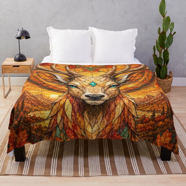 Item preview, The Guardian of Autumn – Flaming Stag in Stained Glass designed and sold by Pixel Sakura Gallery.