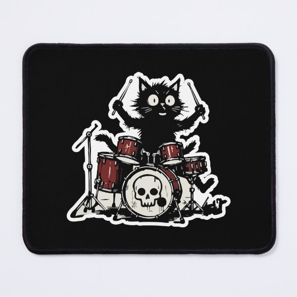 Item preview, Black Cat Playing Drums Punk Rock Cartoon designed and sold by AhmedZouita.