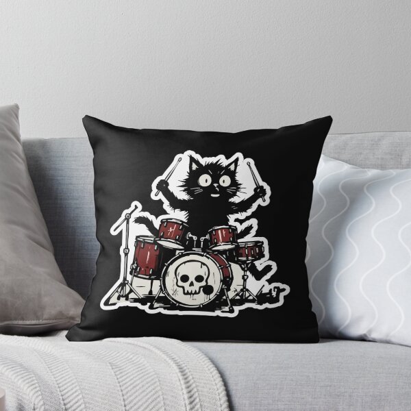Item preview, Black Cat Playing Drums Punk Rock Cartoon designed and sold by AhmedZouita.