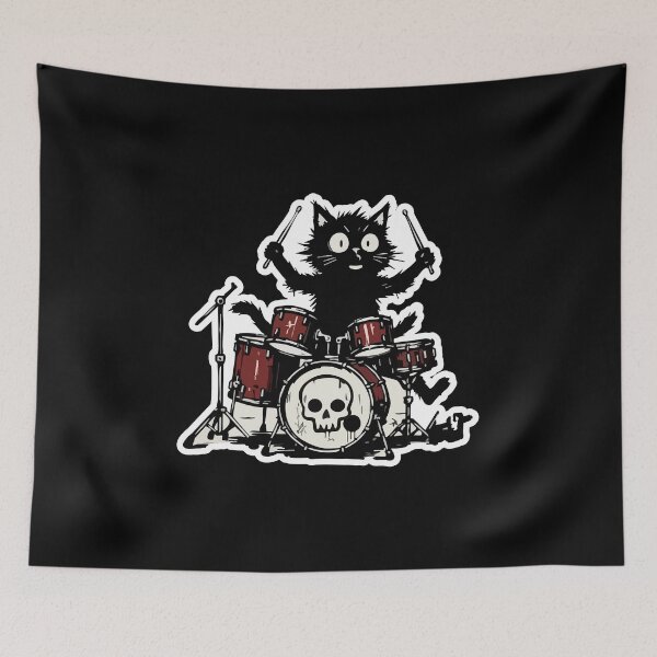 Item preview, Black Cat Playing Drums Punk Rock Cartoon designed and sold by AhmedZouita.