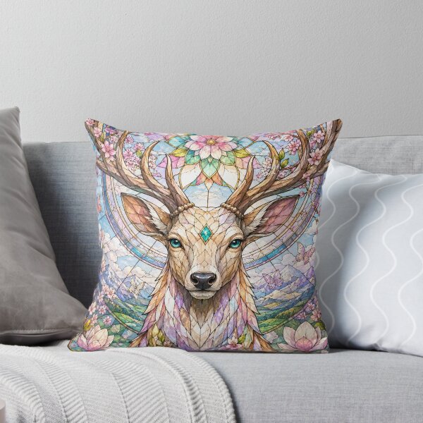 Item preview, The Guardian of Spring – Floral Stag in Stained Glass designed and sold by Pixel Otaku Gallery.