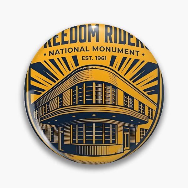Item preview, Freedom Riders Monument Bus Station Duotone Linocut Sticker designed and sold by DetourDgn.