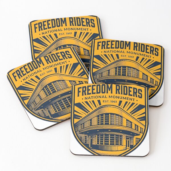 Item preview, Freedom Riders Monument Bus Station Duotone Linocut Sticker designed and sold by DetourDgn.