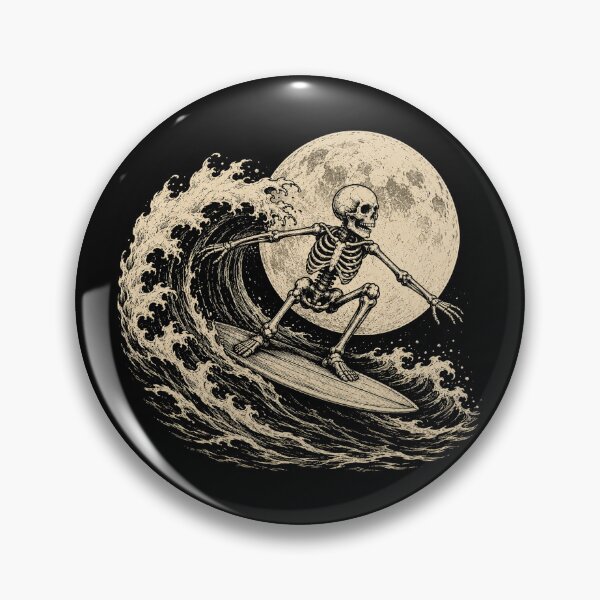 Item preview, Skeleton Surfing the Midnight Wave – Vintage Moon Surf Art designed and sold by WILLIAMS-BR.