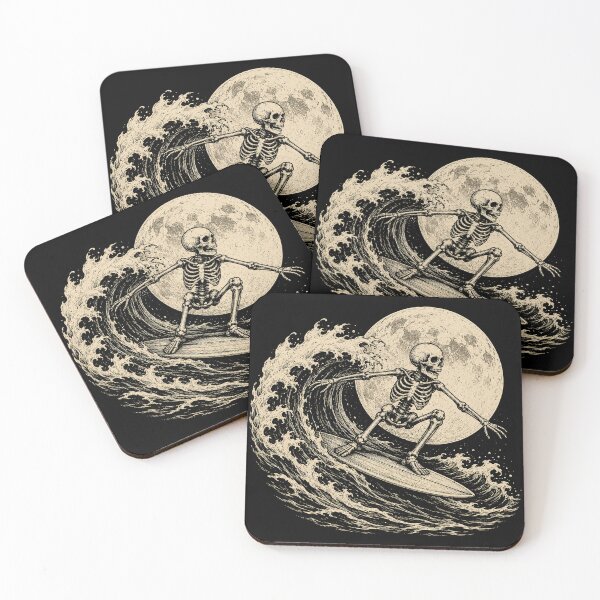 Item preview, Skeleton Surfing the Midnight Wave – Vintage Moon Surf Art designed and sold by WILLIAMS-BR.