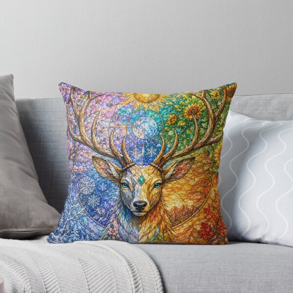 Item preview, The Stag of the Four Seasons – Mystical Guardian in Stained Glass designed and sold by Pixel Otaku Gallery.
