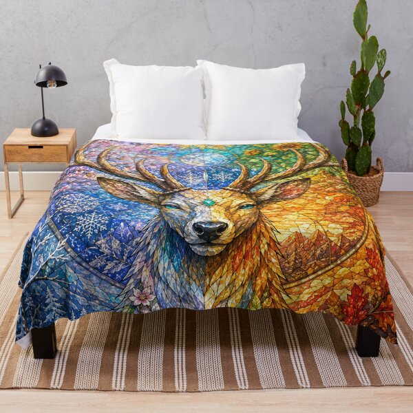 Item preview, The Stag of the Four Seasons – Mystical Guardian in Stained Glass designed and sold by Pixel Sakura Gallery.