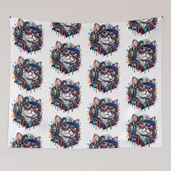 Item preview, Copy of Cool Streetwear DJ Cat with Headphones and Sunglasses Graffiti Art designed and sold by KTD28_SHOP.