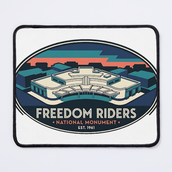 Item preview, Freedom Riders Monument Bus Station Aerial Art Deco Sticker designed and sold by DetourDgn.