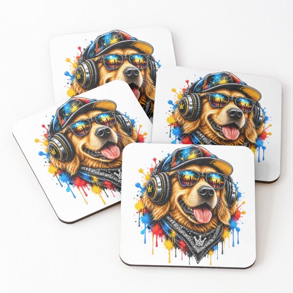 Item preview, Copy of Cool Golden Retriever DJ Wearing Sunglasses and Headphones Streetwear Splash Art Title designed and sold by KTD28_SHOP.