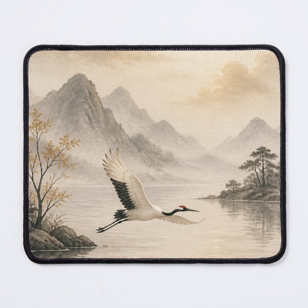 Item preview, Crane Moon Wall Art Poster | Moon Over Still Lake, Japandi Japanese Zen Landscape Print designed and sold by LuminaKage.