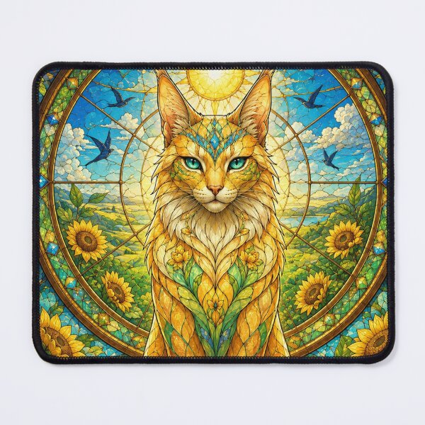 Item preview, The Guardian of Summer – Solar Cat in Gilded Stained Glass designed and sold by Pixel Sakura Gallery.