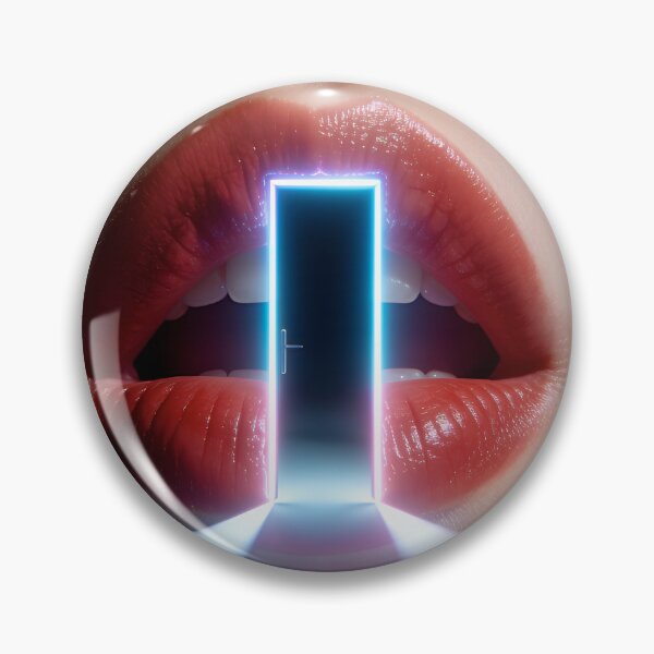 Item preview, Glowing Neon Door Portal inside Red Lips Surreal Art designed and sold by OksArtStudio.