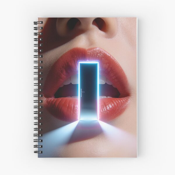 Item preview, Glowing Neon Door Portal inside Red Lips Surreal Art designed and sold by OksArtStudio.