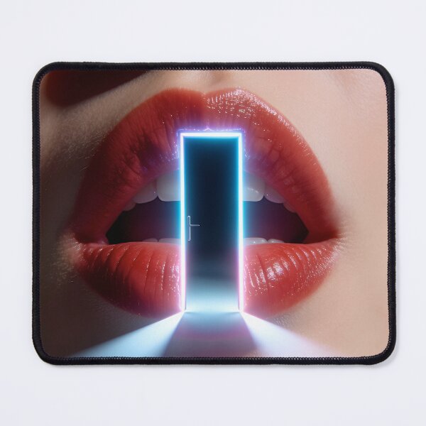 Item preview, Glowing Neon Door Portal inside Red Lips Surreal Art designed and sold by OksArtStudio.