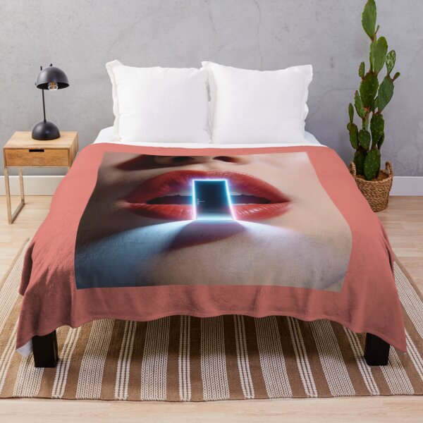 Item preview, Glowing Neon Door Portal inside Red Lips Surreal Art designed and sold by OksArtStudio.
