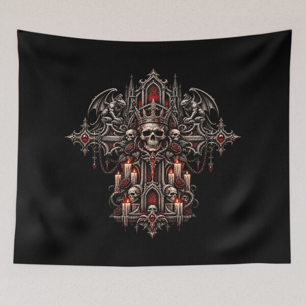 Item preview, Gothic Skull Cathedral Cross designed and sold by TheInkRaven.