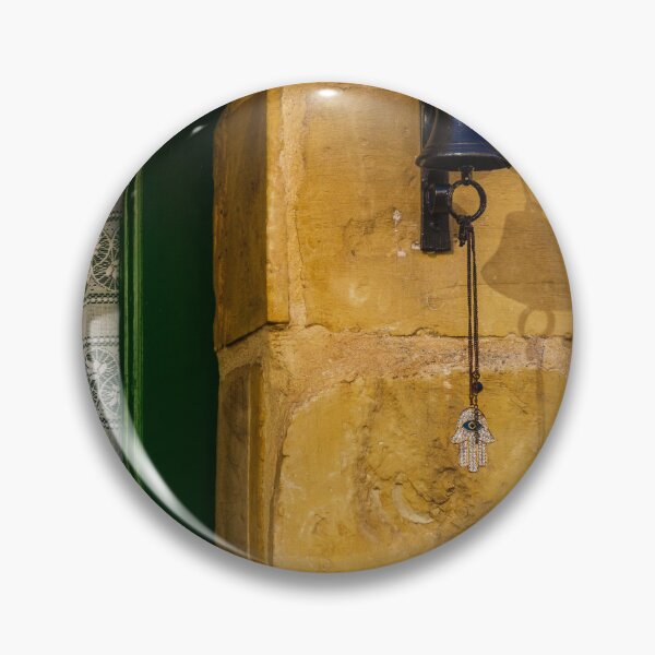 Item preview, Rustic Wall Bell And Hamsa Hand Keychain On Yellow Stone Exterior By Window And Bamboo Shade designed and sold by Nmallia.