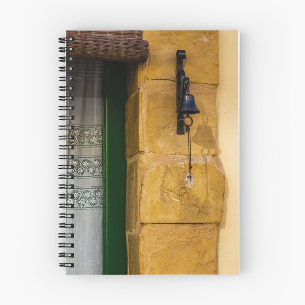 Item preview, Rustic Wall Bell And Hamsa Hand Keychain On Yellow Stone Exterior By Window And Bamboo Shade designed and sold by Nmallia.