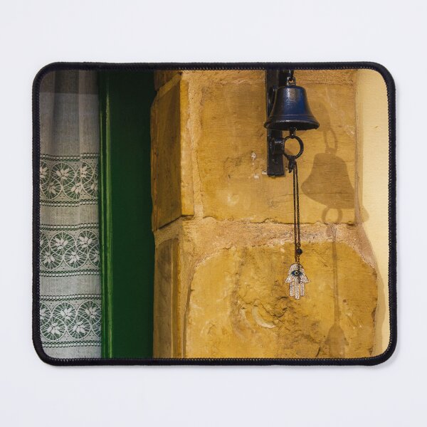 Item preview, Rustic Wall Bell And Hamsa Hand Keychain On Yellow Stone Exterior By Window And Bamboo Shade designed and sold by Nmallia.
