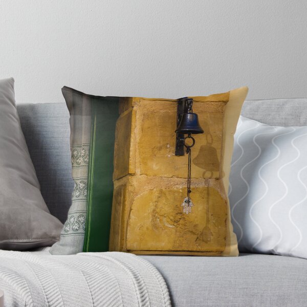 Item preview, Rustic Wall Bell And Hamsa Hand Keychain On Yellow Stone Exterior By Window And Bamboo Shade designed and sold by Nmallia.